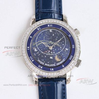 AAA replica Patek Philippe starry sky Geneva sky blue dial diamond bezel men's mechanical watch 